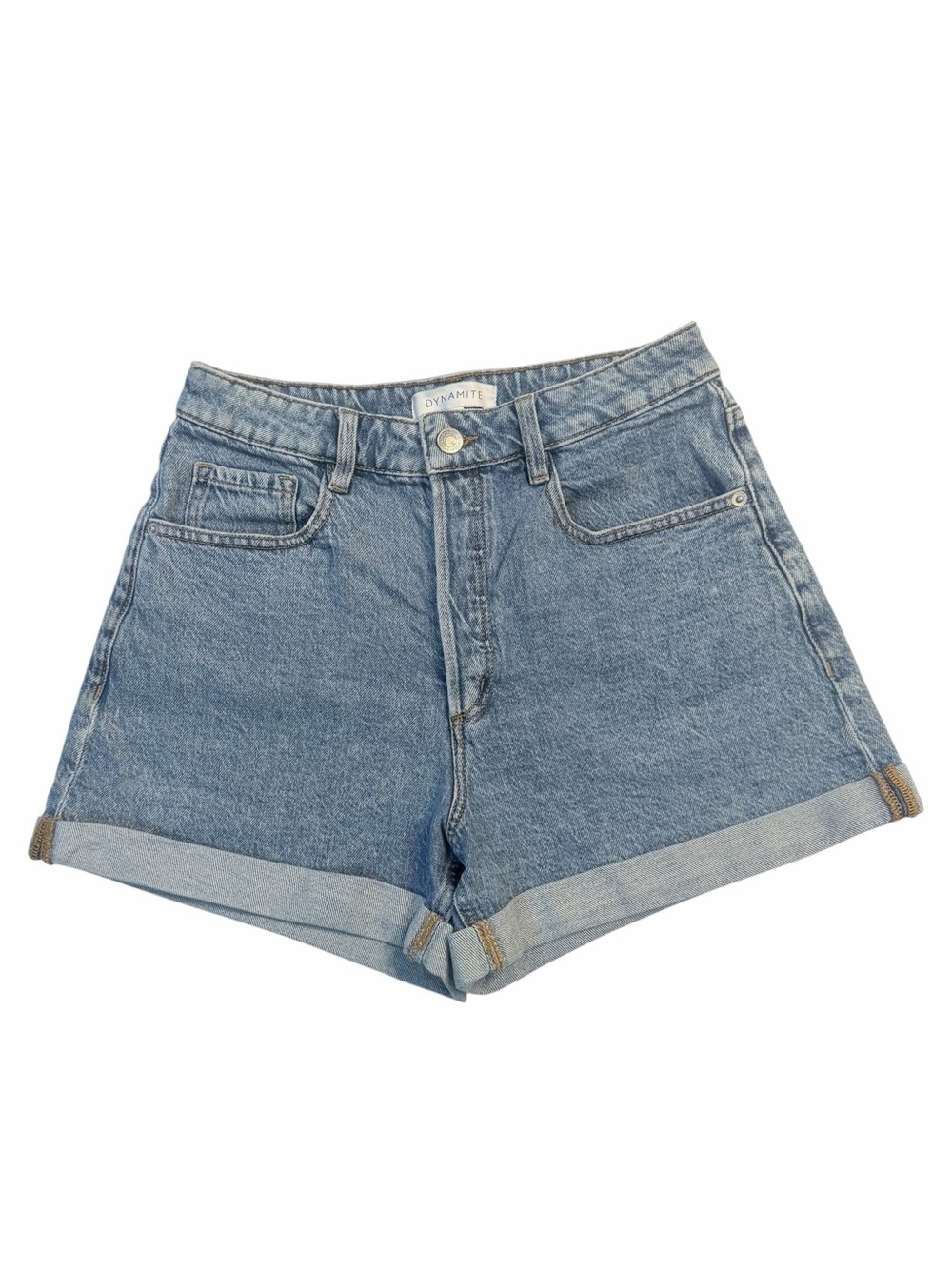 Dynamite Light Blue High-Rise Denim Roll-Cuff Shorts